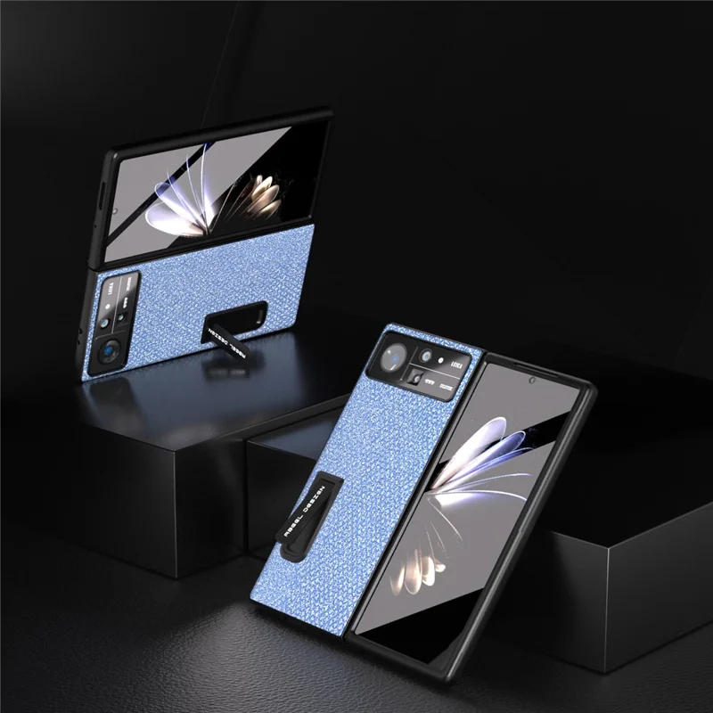 ABEEL Para Xiaomi Mix Fold 2 5G Caso de Telefone em Couro PU+PC com Textura de Brilhante e Suporte - Azul