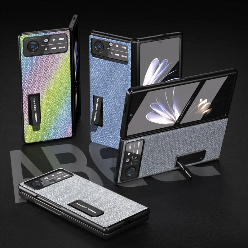 ABEEL Para Xiaomi Mix Fold 2 5G Caso de Telefone em Couro PU+PC com Textura de Brilhante e Suporte - Azul