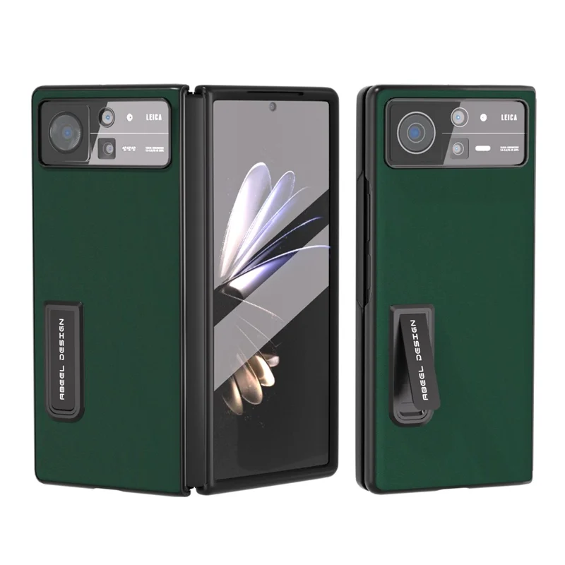 ABEEL Para Xiaomi Mix Fold 2 5G Funda de Teléfono con Carcasa Posterior de PC Revestida de Cuero de Vaca y Soporte Plegable, con Película de Vidrio Templado - Verde