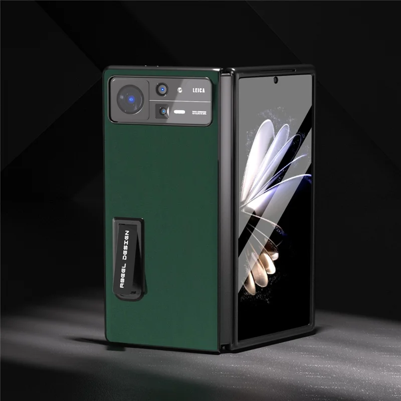 ABEEL Para Xiaomi Mix Fold 2 5G Funda de Teléfono con Carcasa Posterior de PC Revestida de Cuero de Vaca y Soporte Plegable, con Película de Vidrio Templado - Verde