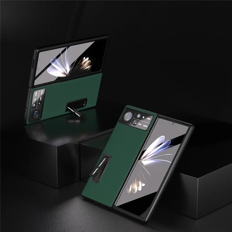 ABEEL Para Xiaomi Mix Fold 2 5G Funda de Teléfono con Carcasa Posterior de PC Revestida de Cuero de Vaca y Soporte Plegable, con Película de Vidrio Templado - Verde