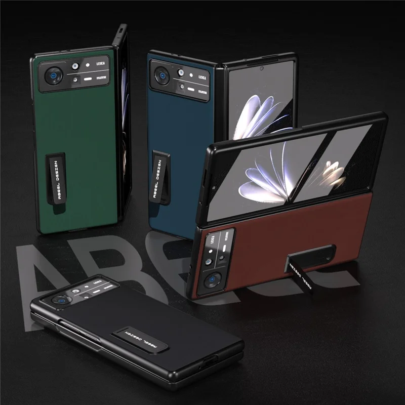 ABEEL Para Xiaomi Mix Fold 2 5G Funda de Teléfono con Carcasa Posterior de PC Revestida de Cuero de Vaca y Soporte Plegable, con Película de Vidrio Templado - Verde