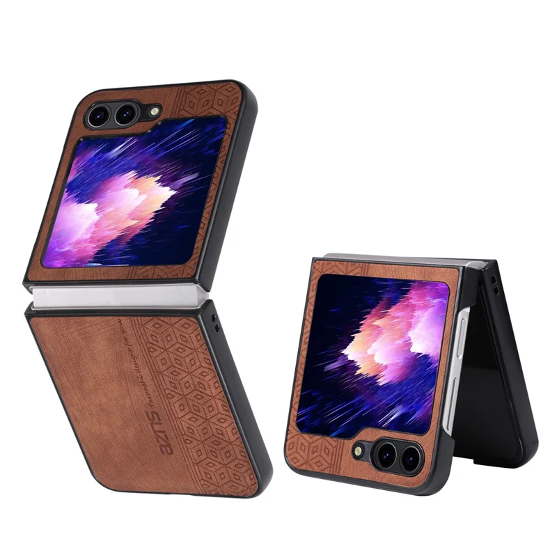 AZNS For Samsung Galaxy Z Flip5 5G Imprinted Pattern Phone Case PU Leather + Hard PC Thin Cover - Brown