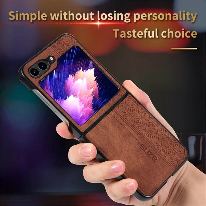 AZNS For Samsung Galaxy Z Flip5 5G Imprinted Pattern Phone Case PU Leather + Hard PC Thin Cover - Brown