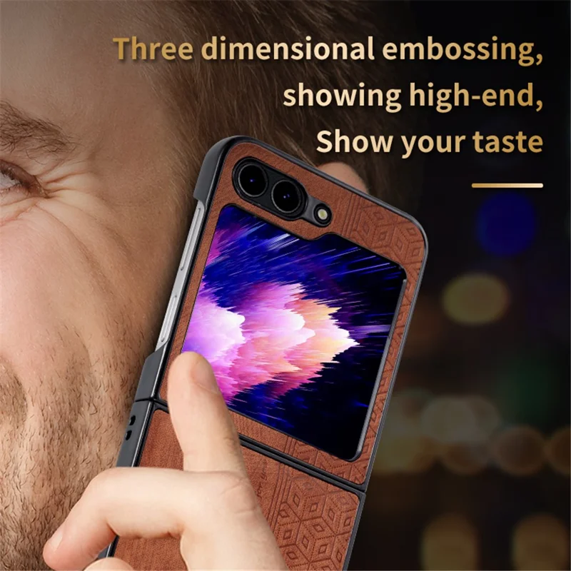 AZNS For Samsung Galaxy Z Flip5 5G Imprinted Pattern Phone Case PU Leather + Hard PC Thin Cover - Brown