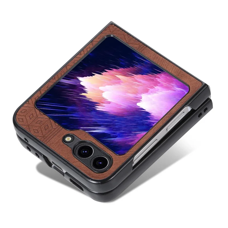 AZNS For Samsung Galaxy Z Flip5 5G Imprinted Pattern Phone Case PU Leather + Hard PC Thin Cover - Brown