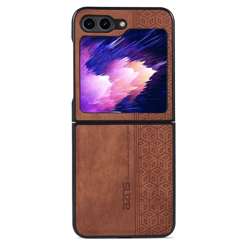 AZNS For Samsung Galaxy Z Flip5 5G Imprinted Pattern Phone Case PU Leather + Hard PC Thin Cover - Brown