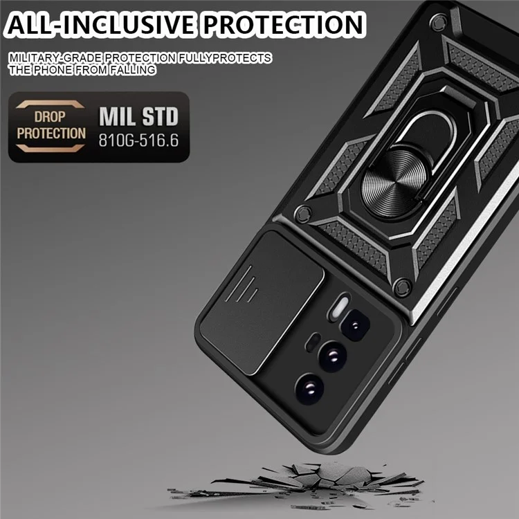 Handyhülle für Xiaomi Poco F5 Pro 5G / Redmi K60 5G / K60 Pro 5G Kameralinsen-Schiebe-Design PC+TPU Ständerhalterung - Schwarz