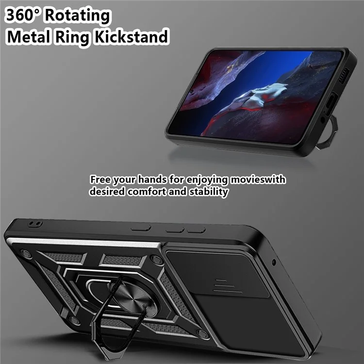 Handyhülle für Xiaomi Poco F5 Pro 5G / Redmi K60 5G / K60 Pro 5G Kameralinsen-Schiebe-Design PC+TPU Ständerhalterung - Schwarz