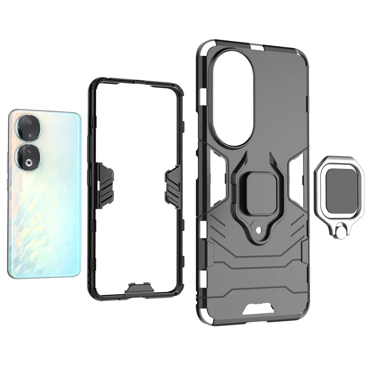 Pour l'honneur 90 Kickstand Cell Phone Case Soft TPU + Hard PC Anti-drop Mobile Phone Cover - Noir