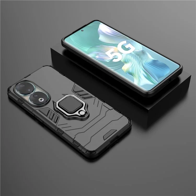 Pour l'honneur 90 Kickstand Cell Phone Case Soft TPU + Hard PC Anti-drop Mobile Phone Cover - Noir