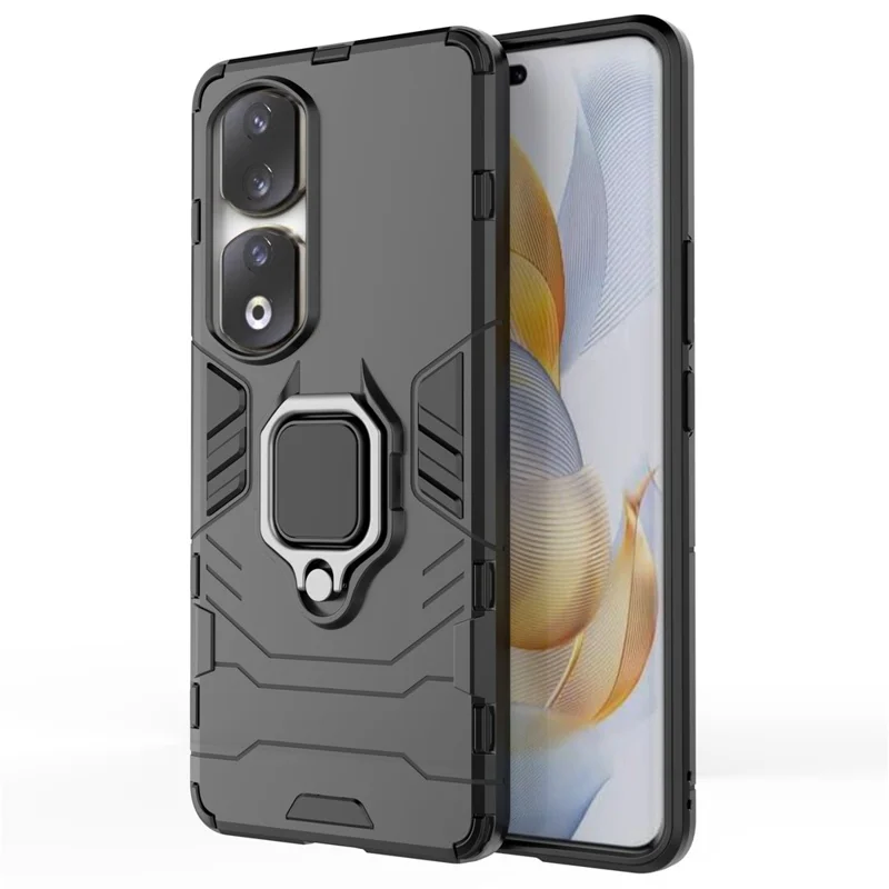 For Honor 90 Pro Cell Phone Case with Kickstand Soft TPU + Hard PC Mobile Phone Cover - Black