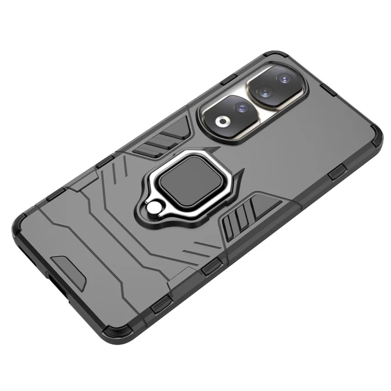 For Honor 90 Pro Cell Phone Case with Kickstand Soft TPU + Hard PC Mobile Phone Cover - Black