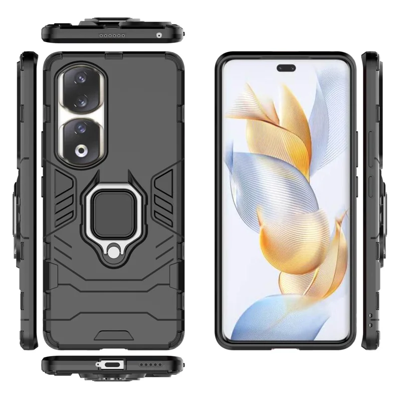 For Honor 90 Pro Cell Phone Case with Kickstand Soft TPU + Hard PC Mobile Phone Cover - Black