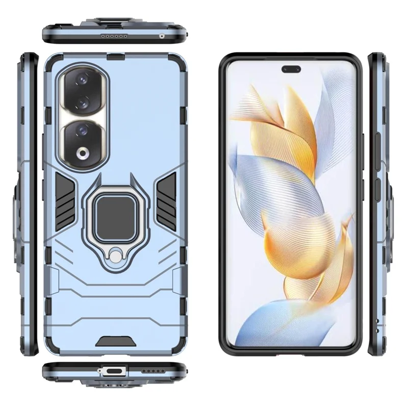 For Honor 90 Pro Cell Phone Case with Kickstand Soft TPU + Hard PC Mobile Phone Cover - Blue