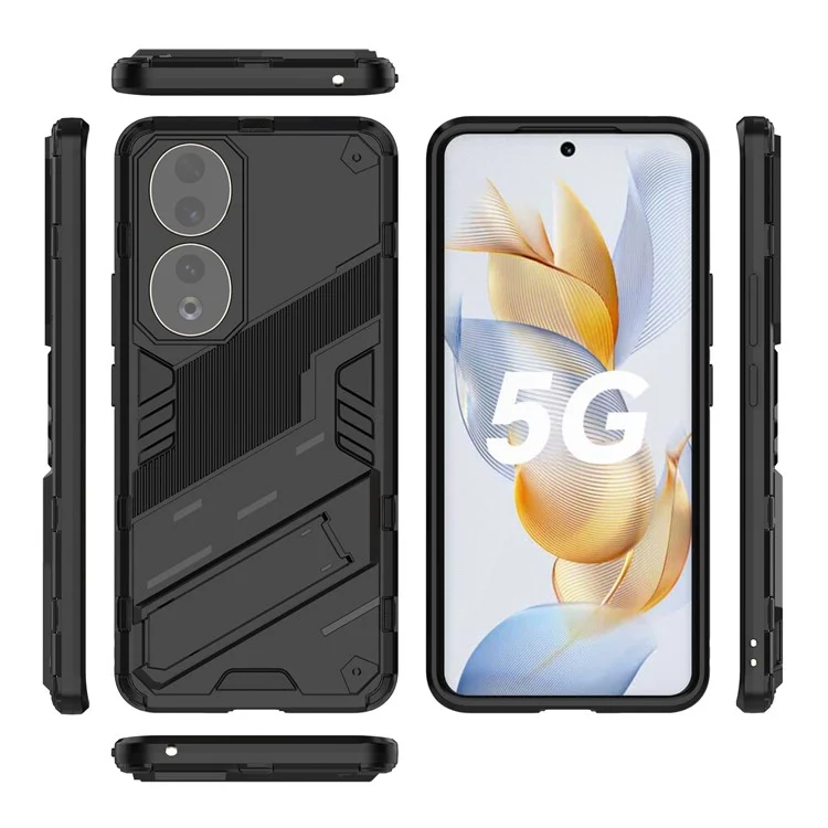 For Honor 90 Bump Proof PC + TPU Phone Cover Drop-proof Phone Case with Kickstand - Black