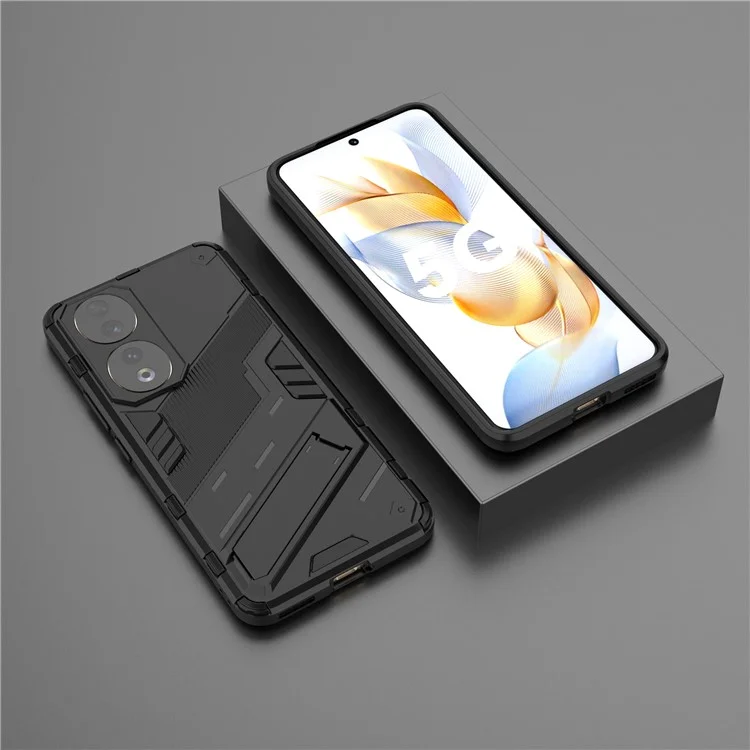 For Honor 90 Bump Proof PC + TPU Phone Cover Drop-proof Phone Case with Kickstand - Black
