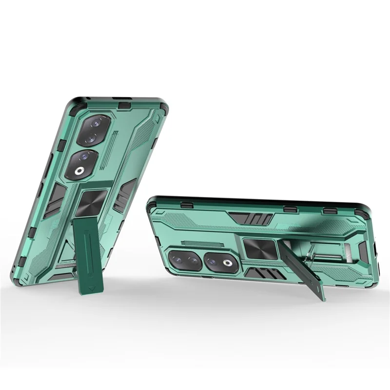 For Honor 90 Pro Shockproof Phone Cover with Kickstand Hard PC + Soft TPU Protective Case - Green