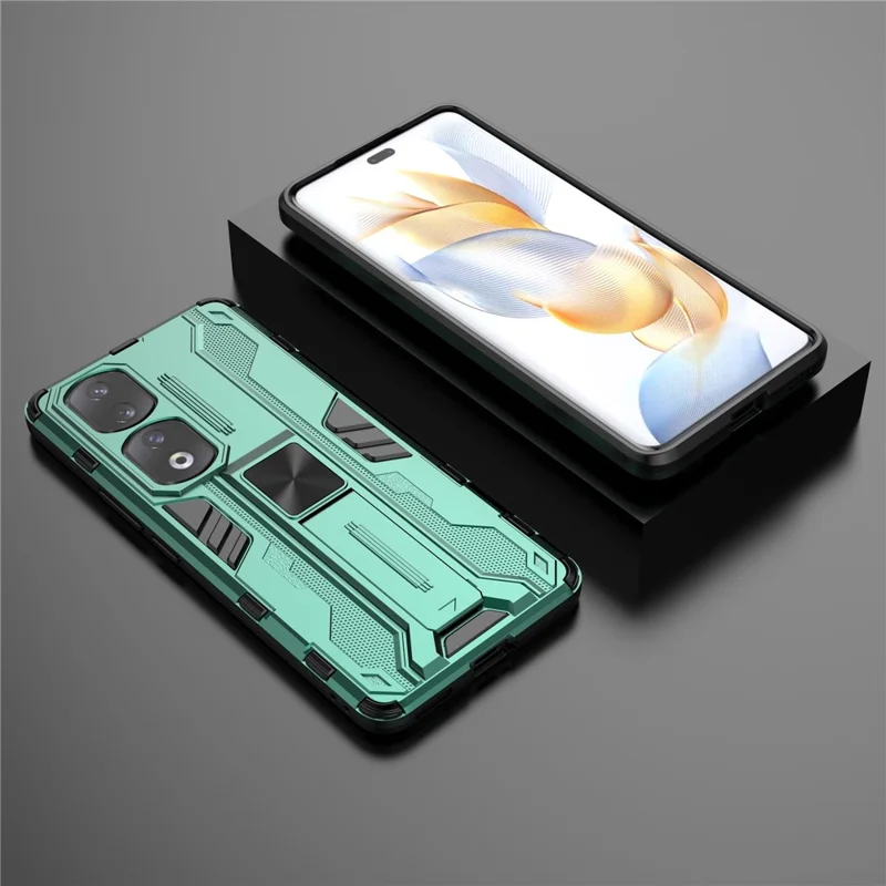 For Honor 90 Pro Shockproof Phone Cover with Kickstand Hard PC + Soft TPU Protective Case - Green