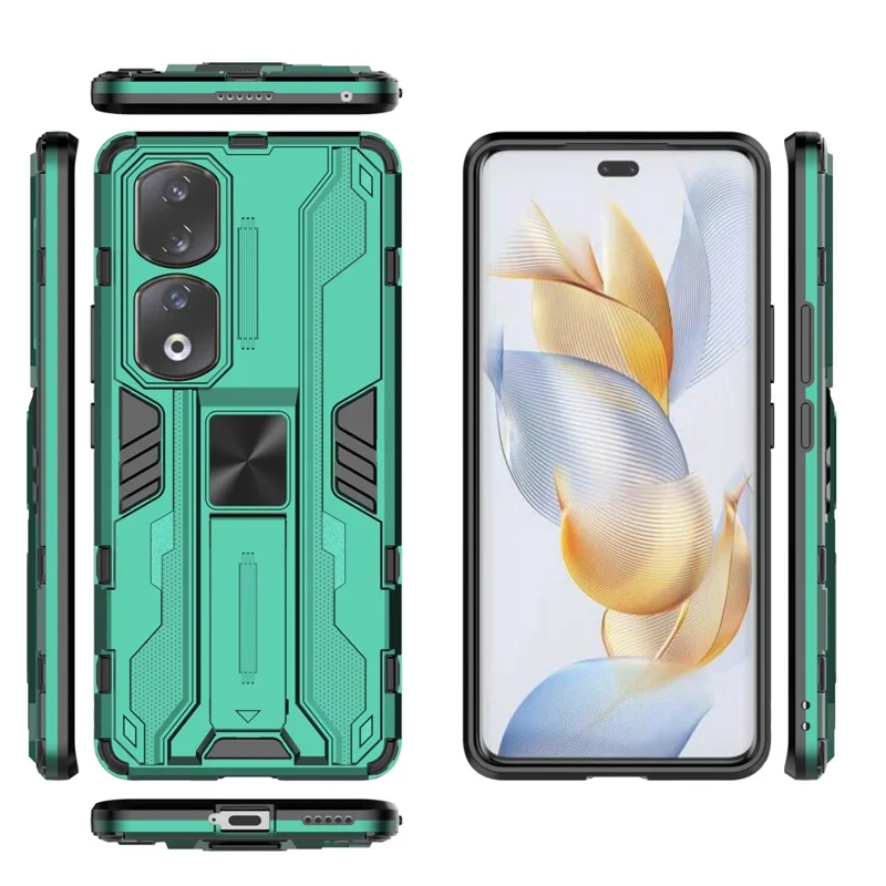 For Honor 90 Pro Shockproof Phone Cover with Kickstand Hard PC + Soft TPU Protective Case - Green
