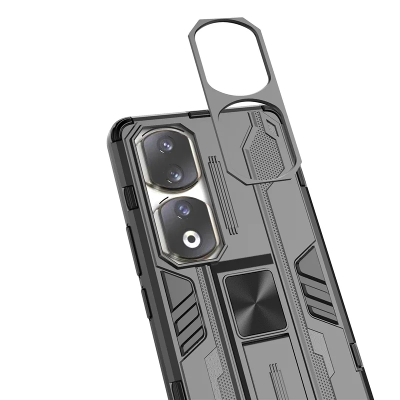 For Honor 90 Pro Shockproof Phone Cover with Kickstand Hard PC + Soft TPU Protective Case - Green