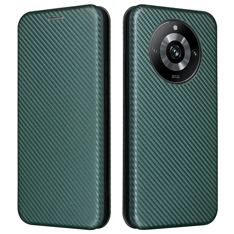 Leather Phone Case for Realme 11 Pro 5G / 11 Pro+ 5G Card Holder Carbon Fiber Texture Stand Cover - Green
