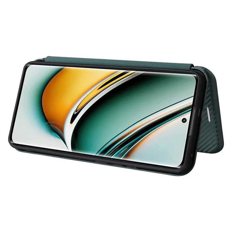 Leather Phone Case for Realme 11 Pro 5G / 11 Pro+ 5G Card Holder Carbon Fiber Texture Stand Cover - Green