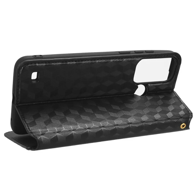 Pour ZTE Blade A53 / A53+ Rhombus Imprinted Shell PU Leather Stand Case Drop Resistant Phone Cover - Noir