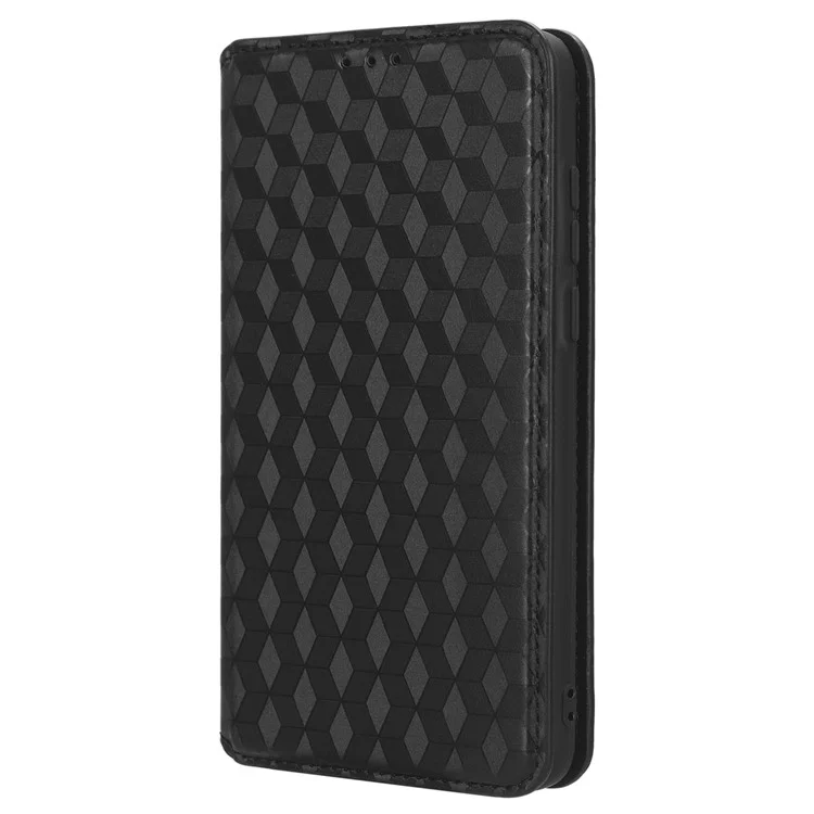 Pour ZTE Blade A53 / A53+ Rhombus Imprinted Shell PU Leather Stand Case Drop Resistant Phone Cover - Noir