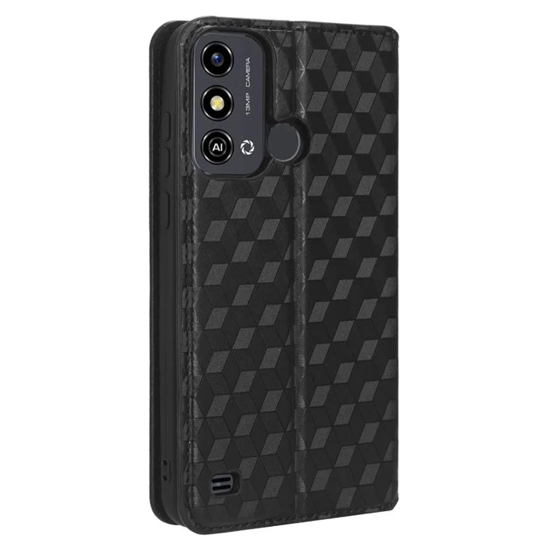 Pour ZTE Blade A53 / A53+ Rhombus Imprinted Shell PU Leather Stand Case Drop Resistant Phone Cover - Noir