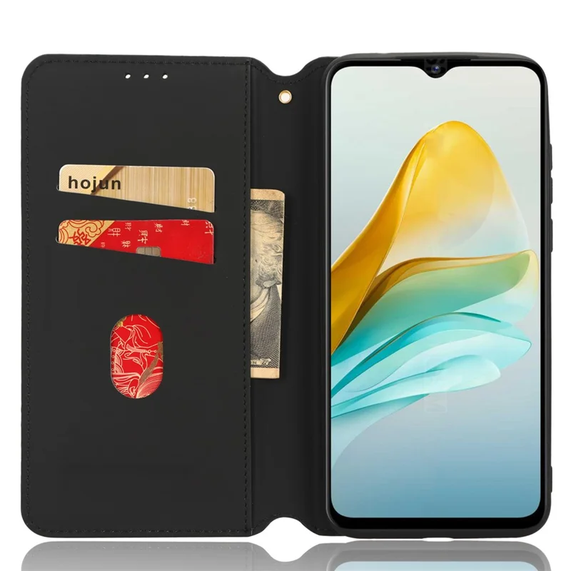 For ZTE Blade A53 / A53+ Rhombus Imprinted Shell PU Leather Stand Case Drop Resistant Phone Cover - Red