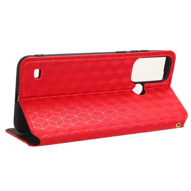 For ZTE Blade A53 / A53+ Rhombus Imprinted Shell PU Leather Stand Case Drop Resistant Phone Cover - Red