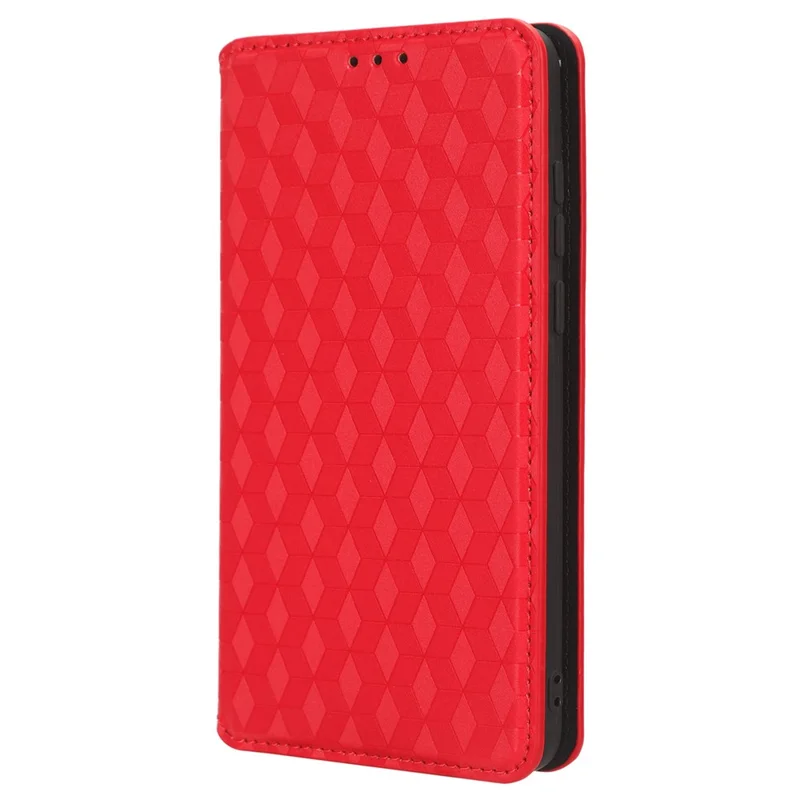 For ZTE Blade A53 / A53+ Rhombus Imprinted Shell PU Leather Stand Case Drop Resistant Phone Cover - Red
