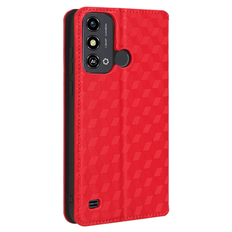 For ZTE Blade A53 / A53+ Rhombus Imprinted Shell PU Leather Stand Case Drop Resistant Phone Cover - Red