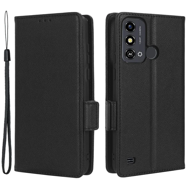 Para ZTE Blade A53 / A53+ Litchi Texture Magnetic Closure Phone Case Wallet Stand PU Leather Cover - Preto