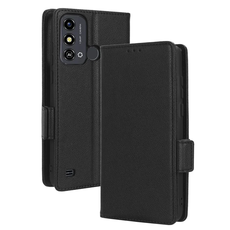 Para ZTE Blade A53 / A53+ Litchi Texture Magnetic Closure Phone Case Wallet Stand PU Leather Cover - Preto