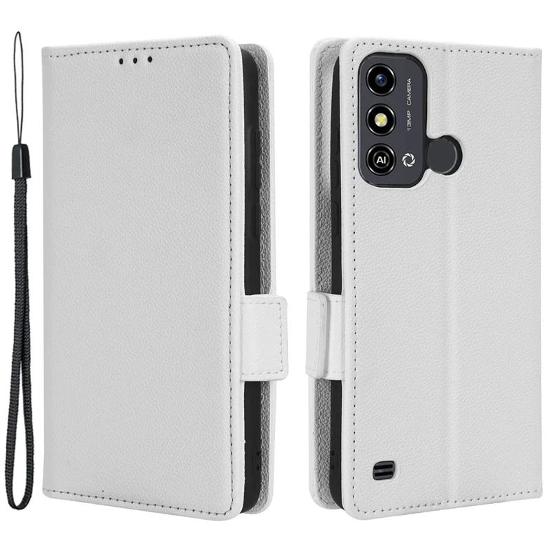 For ZTE Blade A53 / A53+ Litchi Texture Magnetic Closure Phone Case Wallet Stand PU Leather Cover - White