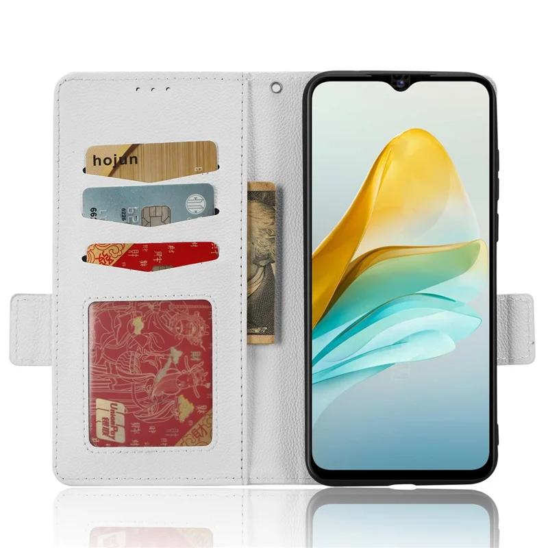 For ZTE Blade A53 / A53+ Litchi Texture Magnetic Closure Phone Case Wallet Stand PU Leather Cover - White