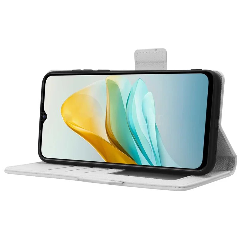 For ZTE Blade A53 / A53+ Litchi Texture Magnetic Closure Phone Case Wallet Stand PU Leather Cover - White