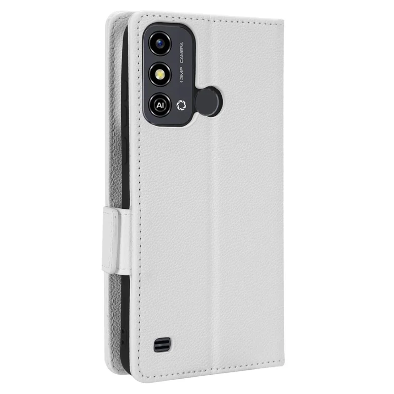 For ZTE Blade A53 / A53+ Litchi Texture Magnetic Closure Phone Case Wallet Stand PU Leather Cover - White