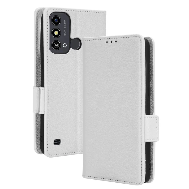 For ZTE Blade A53 / A53+ Litchi Texture Magnetic Closure Phone Case Wallet Stand PU Leather Cover - White