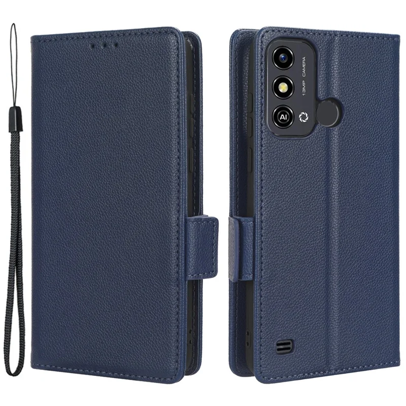 Funda tipo cartera con textura de lichi y cierre magnético para ZTE Blade A53 / A53+, cubierta de cuero PU - Azul oscuro