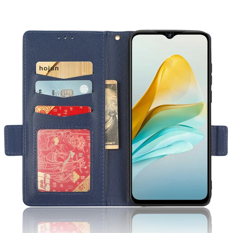 Funda tipo cartera con textura de lichi y cierre magnético para ZTE Blade A53 / A53+, cubierta de cuero PU - Azul oscuro