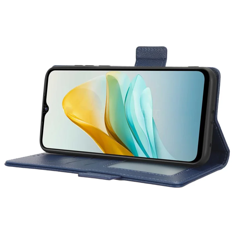 Funda tipo cartera con textura de lichi y cierre magnético para ZTE Blade A53 / A53+, cubierta de cuero PU - Azul oscuro