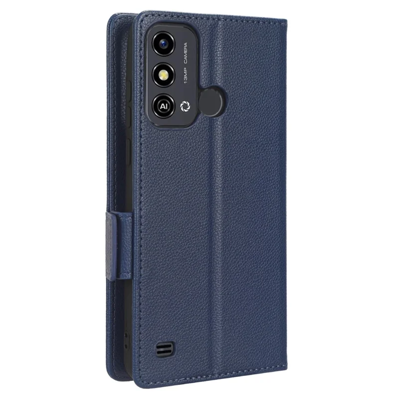 Funda tipo cartera con textura de lichi y cierre magnético para ZTE Blade A53 / A53+, cubierta de cuero PU - Azul oscuro