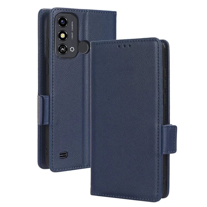 Funda tipo cartera con textura de lichi y cierre magnético para ZTE Blade A53 / A53+, cubierta de cuero PU - Azul oscuro
