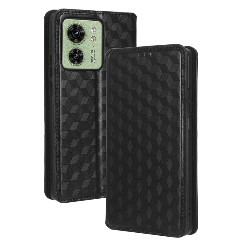 Per Motorola Edge 40 5G Custodia per telefono Rhombus Imprinted Shell PU Leather Stand Fall Proof Case - Nero