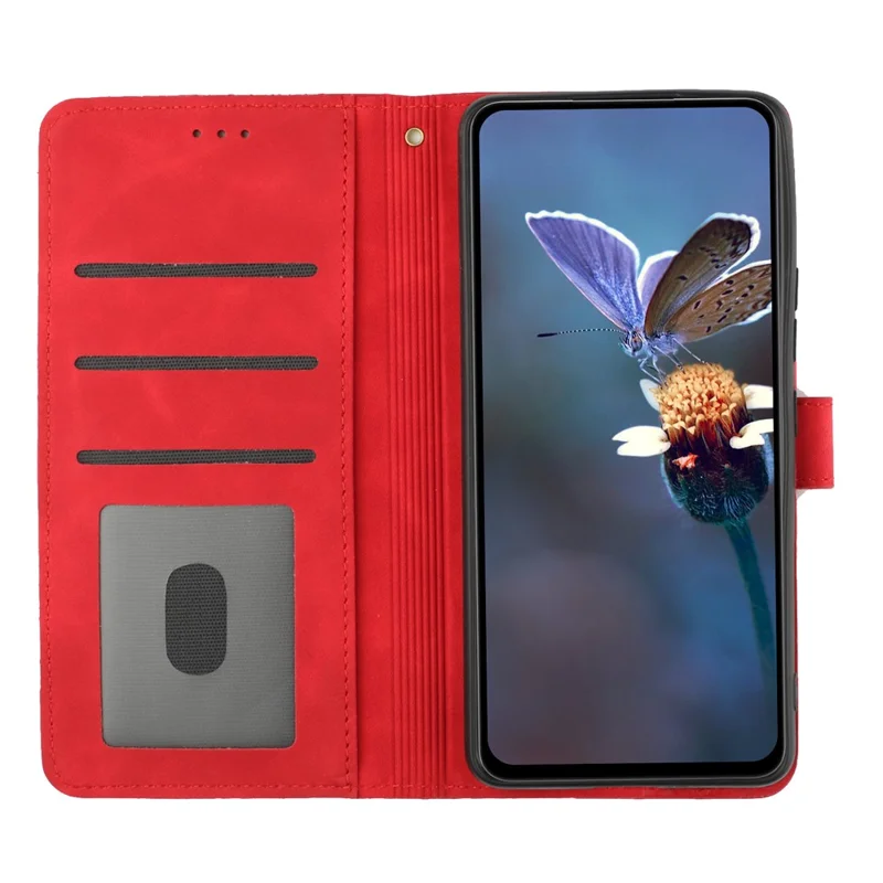 For iPhone 13 6.1 inch Wallet Cover PU Leather Flip Stand Phone Shell Imprinted Flower Pattern Phone Case - Red