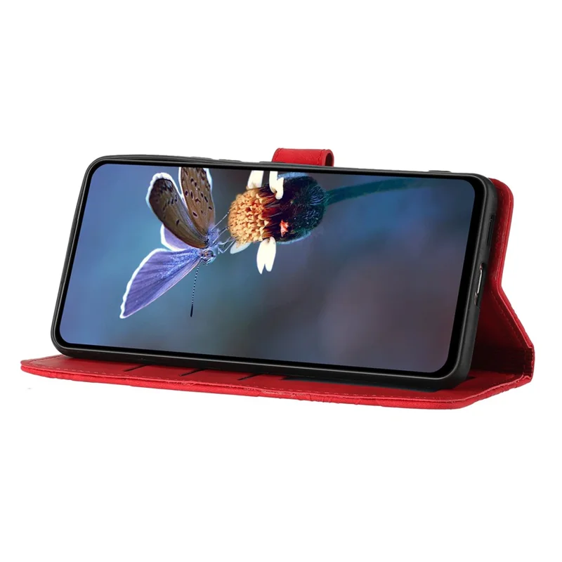 For iPhone 13 6.1 inch Wallet Cover PU Leather Flip Stand Phone Shell Imprinted Flower Pattern Phone Case - Red