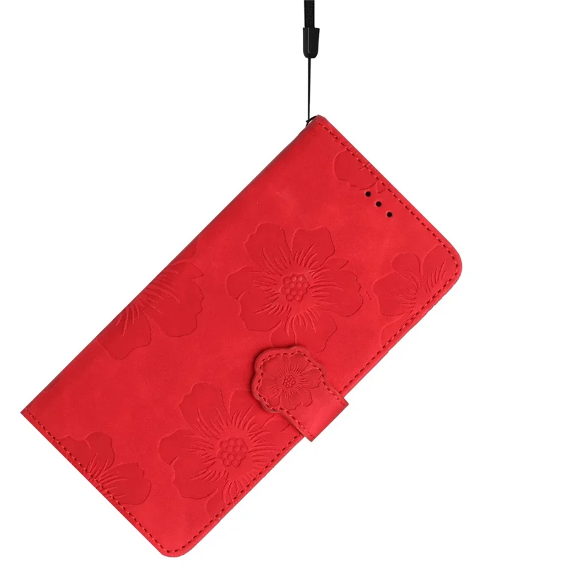 For iPhone 13 6.1 inch Wallet Cover PU Leather Flip Stand Phone Shell Imprinted Flower Pattern Phone Case - Red